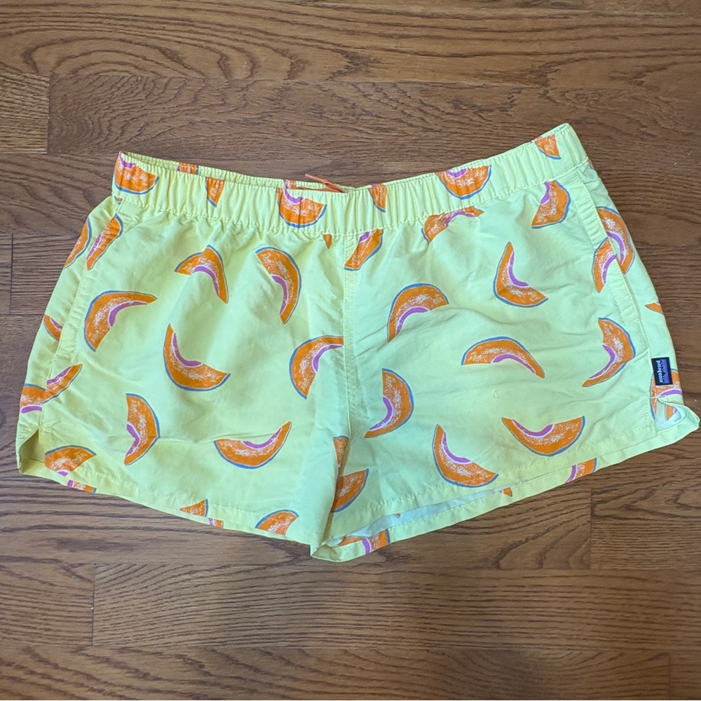 Patagonia Light Yellow Shorts with Orange and Pink Print